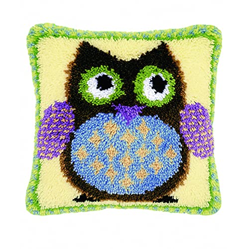 Image of clubevy DIY Latch Hook Kits Pillow Case Embroidery Carpet Set Needlework Pillow Cover Sofa Cushion Cover Craft Kits 17x17 inch (Owl)