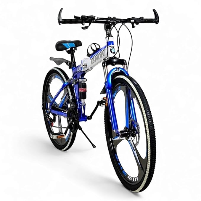 Image of Amaze Kai Dual Suspension Bikes Bmv Foldable Gear Cycle for Men with 21 Speed Gear 3 Spoke | Folding Mountain Bike with Double Disc Break & Mac Wheel, 26 Inch (Blue)