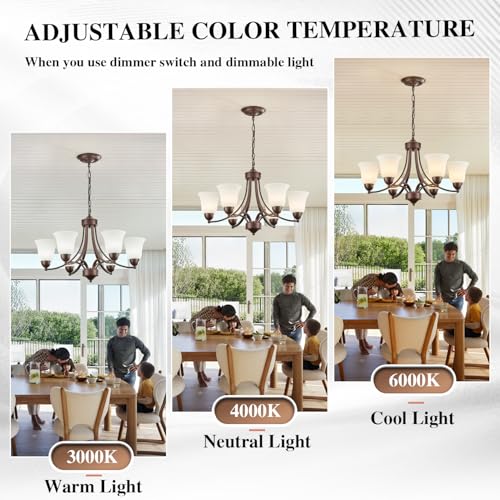 Image of 6 Light Oil Rubbed Bronze Dining Room Light Fixture Farmhouse Modern Chandelier Pendant Light Bronze 47.2''Adjustable Ceiling Hanging Lighting with Frosted Glass for Kitchen Island Living Room Foyer