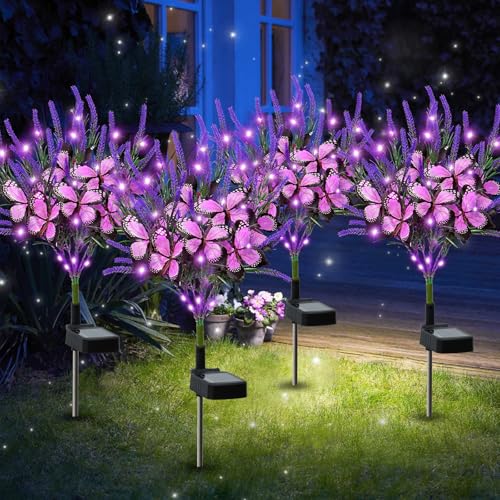 Dremisland 4Pack Solar Flowers Lights Outdoor Waterproof Purple Lavenders Solar Butterfly Lights Solar Artificial Flower Butterfly Garden Decoration for Yard Patio Pathway Lawn Courtyard by Dremisland - Used condition - US$31.97