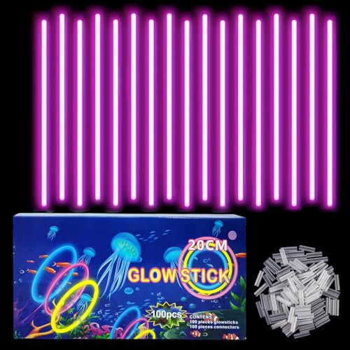 100 Barras Luminosas,Pulseras Fluorescentes y 100 Conectores,Neon Kits para Crear Collares Accesorios,Rosa Varillas Brillantes para,Fiesta,Nochevieja,Navidad,Boda,Cumpleaños,Halloween