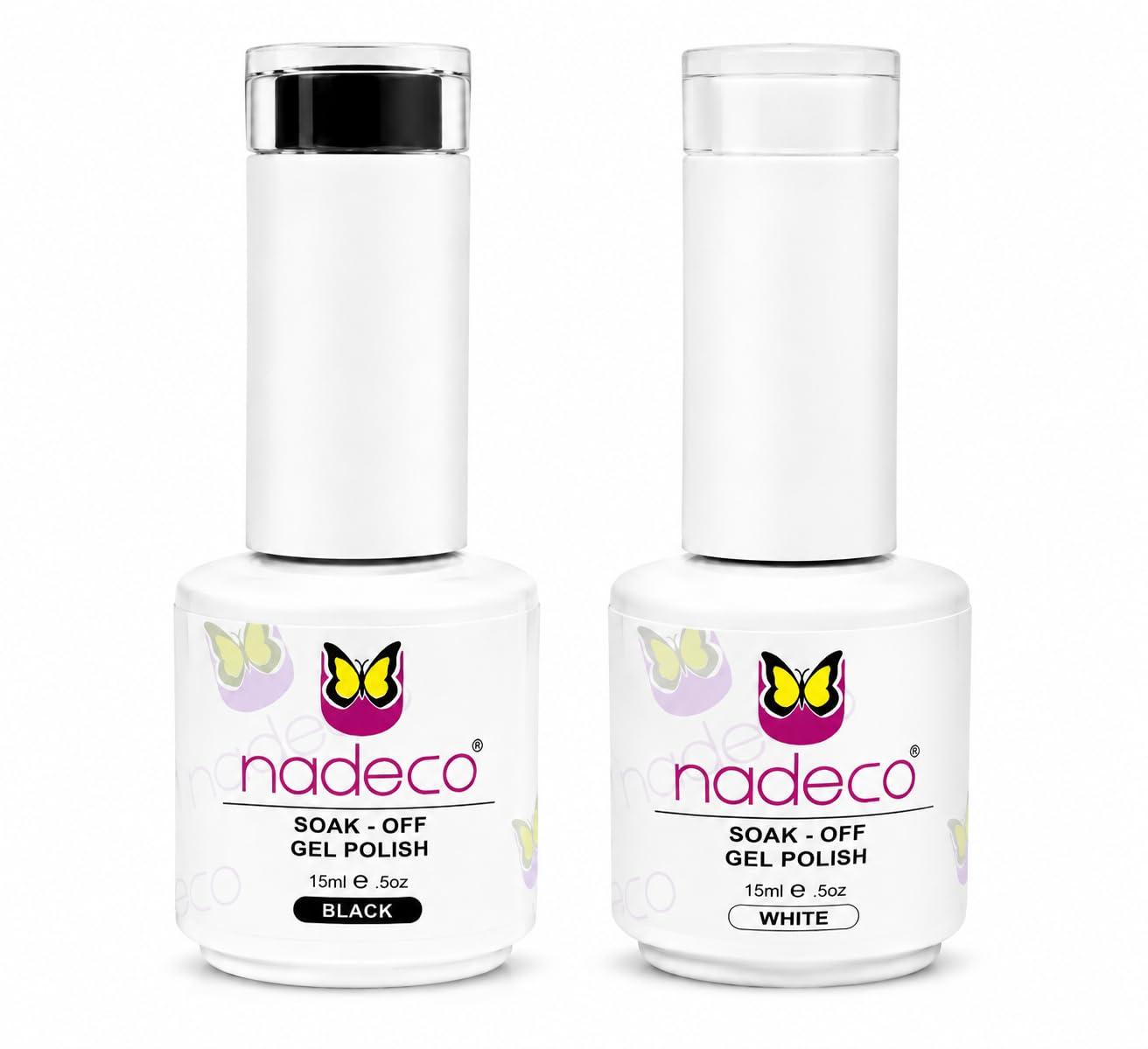 Nadeco Soak-Off Gel Polish, White & Black Combo, 15ml Each-image-40