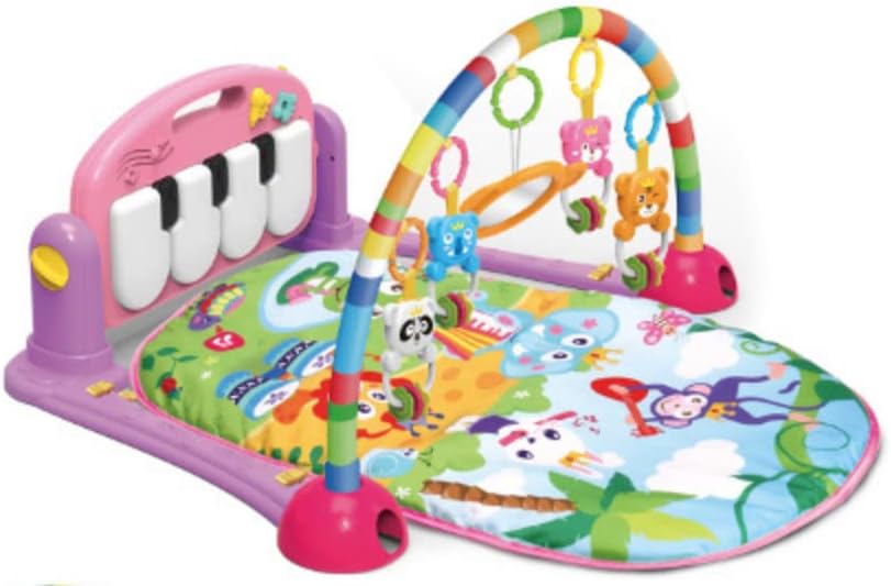 666-7C-P New Born Baby Play Mat and Piano Activity Gym for New Born Babies and Toddlers, Discovery Carpet, Music, Rattle, Sound, Fun Animals Suitable from Birth-Pink