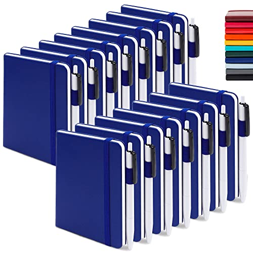 15 Pack Pocket Small Notebooks Bulk, Feela Mini Cute Notepads Hardcover College Ruled Lined Journals With Pen Holder For School Business Memos, With 15 Black Pens, 3.5”X 5.5”, A6, Navy #TOP23