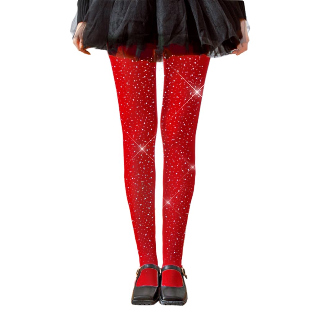 LUCKELF Glitter Tights for Girls, Soft, Opaque, Sparkling, Rhinestone, School Dress, Dance Tights, Getaway Solids, 6-8 Jahre