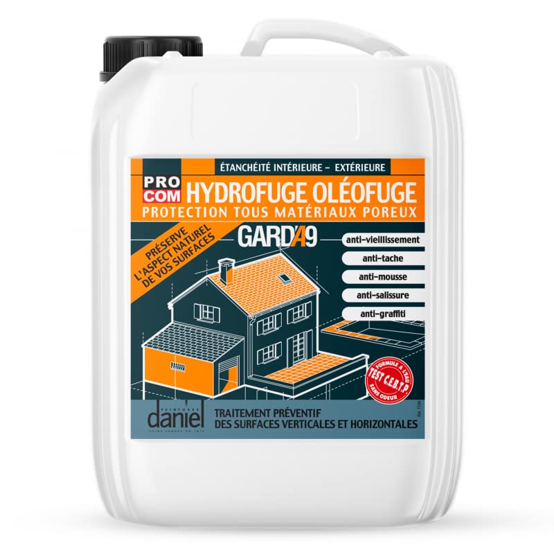 PRO COM Imperméabilisant hydrofuge oléofuge anti tâches GARDA9 - Terrasse, sol, mur, façade, toiture, 1 litre