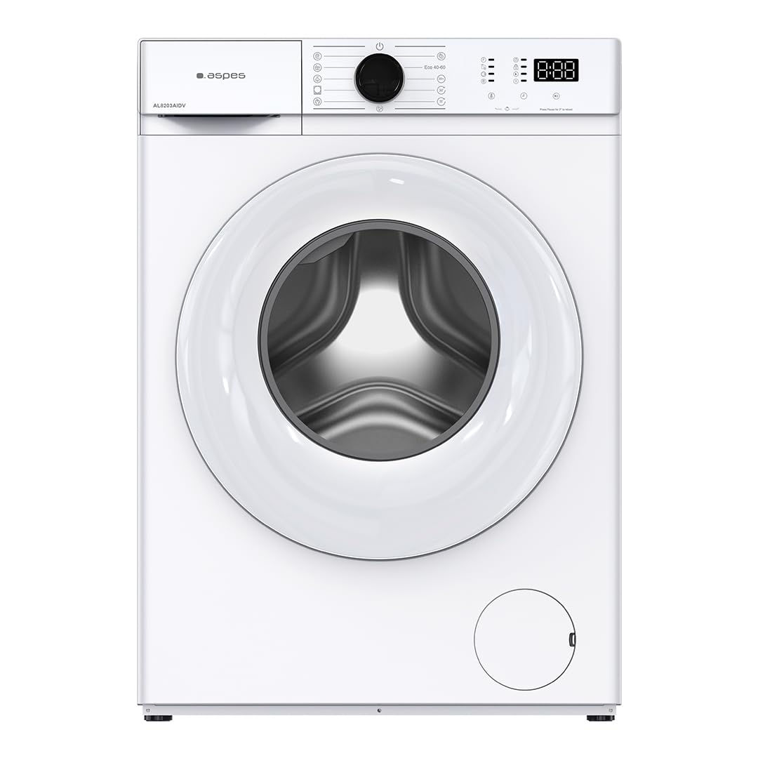 Aspes Lavadora 8 kg Carga Frontal, Blanco, AL8203AIDV. 1200 rpm, Motor Inverter, 11 Programas, Eco-logic System, Tambor Acero Inoxidable, Clase de Eficiencia Energética A