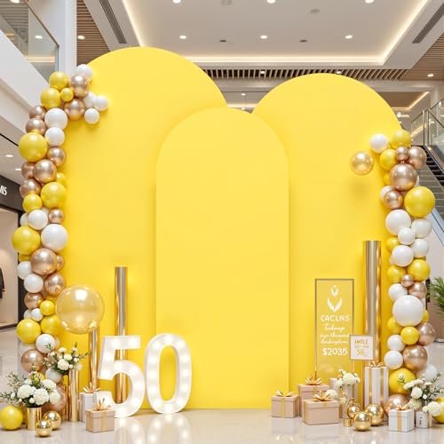 Set of 3 Yellow Spandex Arch Backdrop Covers for 7.2FT 6.6FT 6FT Arch Stand by Party Talk - Used condition - Image 2
