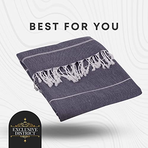 Exclusive District | Turkish Towel | Turkish Bath Towel | 100% Cotton | Beach Towel Peshtemal 38"X70", Dark Blue #TOP4