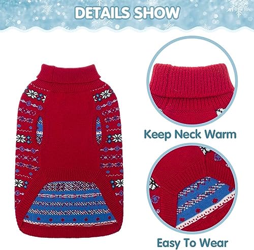 Image of BINGPET Dog Sweater for Large Medium Dogs,Warm Knit Clothes with Leash Hole | Turtleneck Winter Classic Snowflake Pet Knitwear, Thick Cold Weather Fall Winter Soft Ugly Coat for Girls Boys Puppy, Red ML