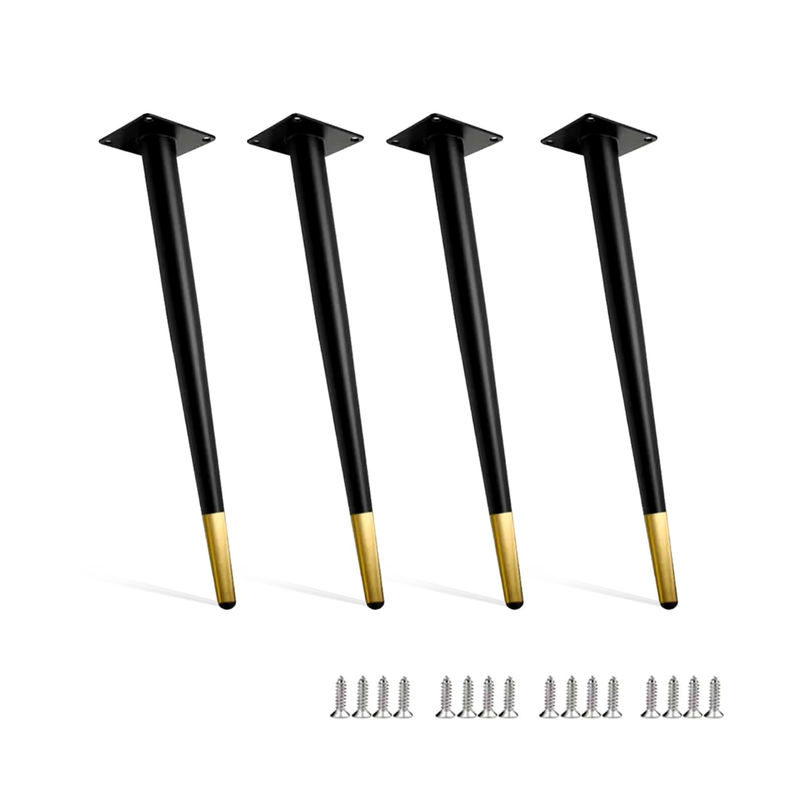 Set di 4 gambe di ricambio regolabili per mobili in metallo, per divano, armadio, sedia, comò, letto, scrivania, 50 cm, nero/oro, gambe resistenti per rinnovare e aggiornare mobili.