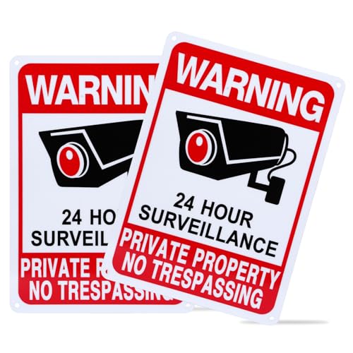 Qofaoye 2-Pack No Trespassing Signs Private Property, Video Surveillance Signs Outdoor – Upgraded...