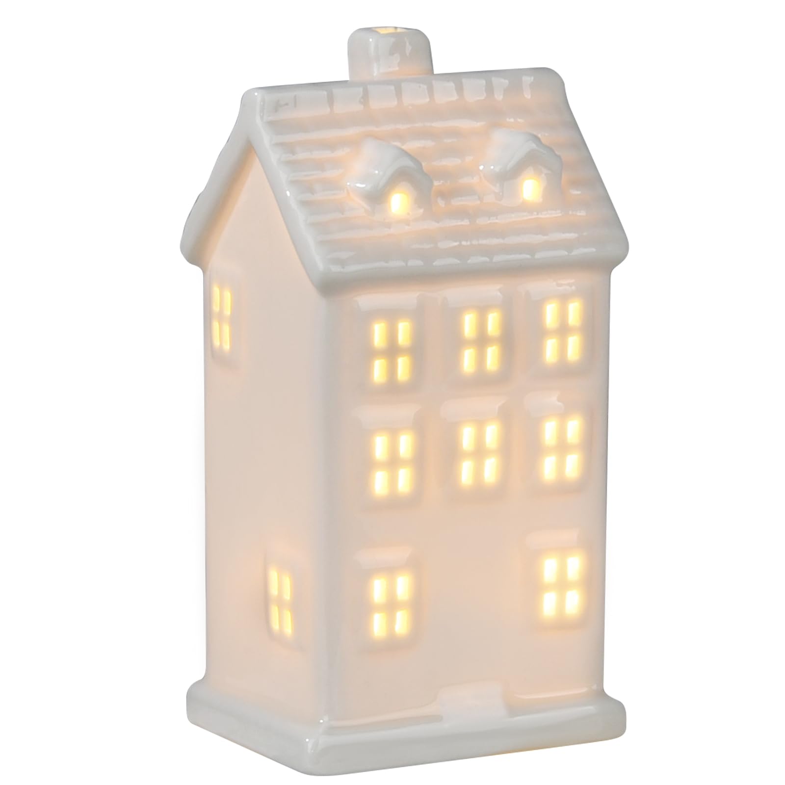 ZZOUFI Casitas Ceramica Blancas Navidad, Casa Navidad Ceramica Portavelas, Casitas de Porcelana Decoracion (7.2 x 6.2 x 14.5 cm)
