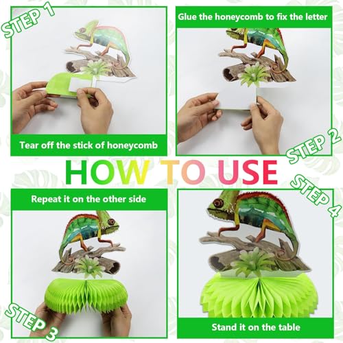 Reptile Party Decorations - Including Reptile Theme Balloons, Happy Birthday Banner, Cake Topper, Hanging Swirl, and Honeycomb Centerpieces for Safari Lizard Swamp Birthday Party Supplies - Image 3