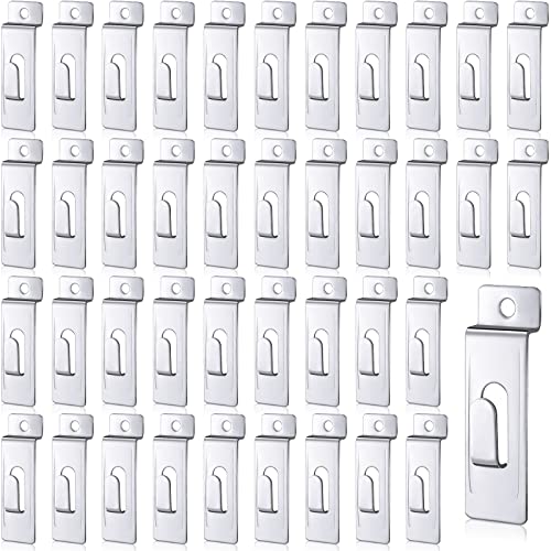 Hotop 50 Packs Slatwall Utility Notch Hook Commercial Slatwall Picture Hook Metal Display Hanger for Wall Accessories Panel Pegboard Slat Grid Shelf Hanging Display, Silver