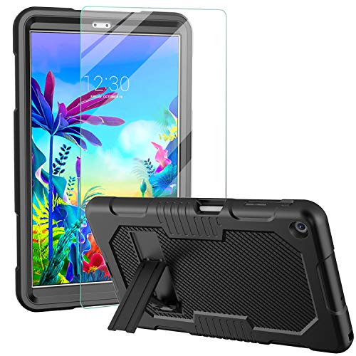 JSUSOU for LG gpad 5 10.1 Case | with 9H Tempered Glass Screen Protector | Kids Case for LG G Pad 5 10.1 inch with Kickstand | Full Body Shockproof Protection Cover Model LM-T600/ LM-T605 | Black
