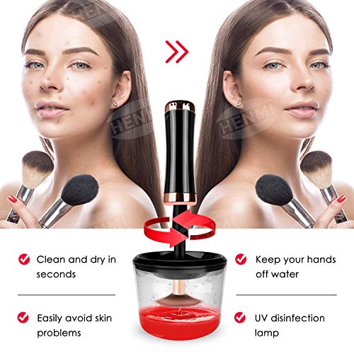 HENMI Makeup Brush Cleaner, 2 Speeds Best Electric Cleaning Tool USB Automatic Brush Cleaner & Dryer with 8 Rubber Collars for Size Brushes, Cosmetic Brush Spinner for Beauty Lovers - Thumbnail 3
