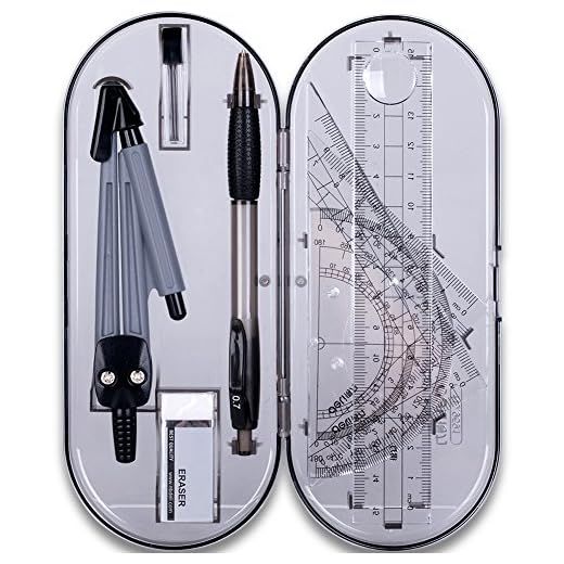 Math Geometry Kit Set 8 Pieces Student Supplies with Shatterproof Storage Box & Reusable Pouch,Includes Rulers,Protractor,Compass,Pencil,Eraser.for Students and Engineering Drawings