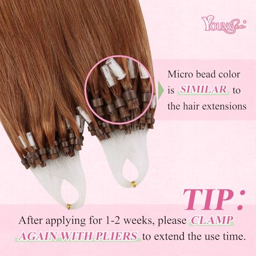 Image of YoungSee Micro Bead Hair Extensions Copper Micro Link Hair Extensions Real Human Hair Microring Hair Extension Copper Micro-Tip Hair Extension Color Real Human Hair for Cosplay 18 Inch 25g 25 Strands