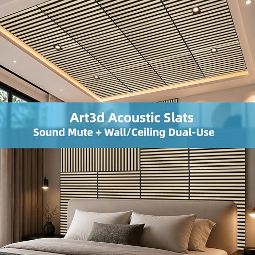 Image of Art3d 6-Pack Acoustic Wood Slat Panel & Ceiling Tile, 2 x 2 ft, Ashtree