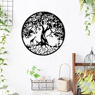 Pduoduo 50cm Black Metal Tree of Life Wall Decor Silhouette Art(with giraffe) for Gift Present Indoor Outdoor Garden Home Decoration (19.7inch)