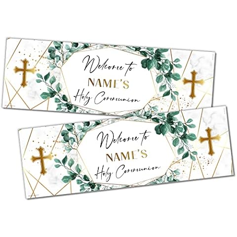 Whats On Your Wall 3ft x 2 | Personalised First Holy Communion Banners | Communion Decor | Holy Communion Hanging Decor | Communion Bunting | Communion Party Decor | Holy Cross Botanical Leaf Print Cover