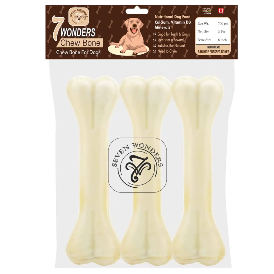 7WONDERS Rawhide Pressed Dog Chew Bone 8 Inch (3pcs) | Treat Snacks, Delicious Bone for All Breed Dogs Makes Teeth and Gums Healthy Long Lasting Chew Bones (B0BWXT3F2J) Amazon Price History, Amazon Price Tracker