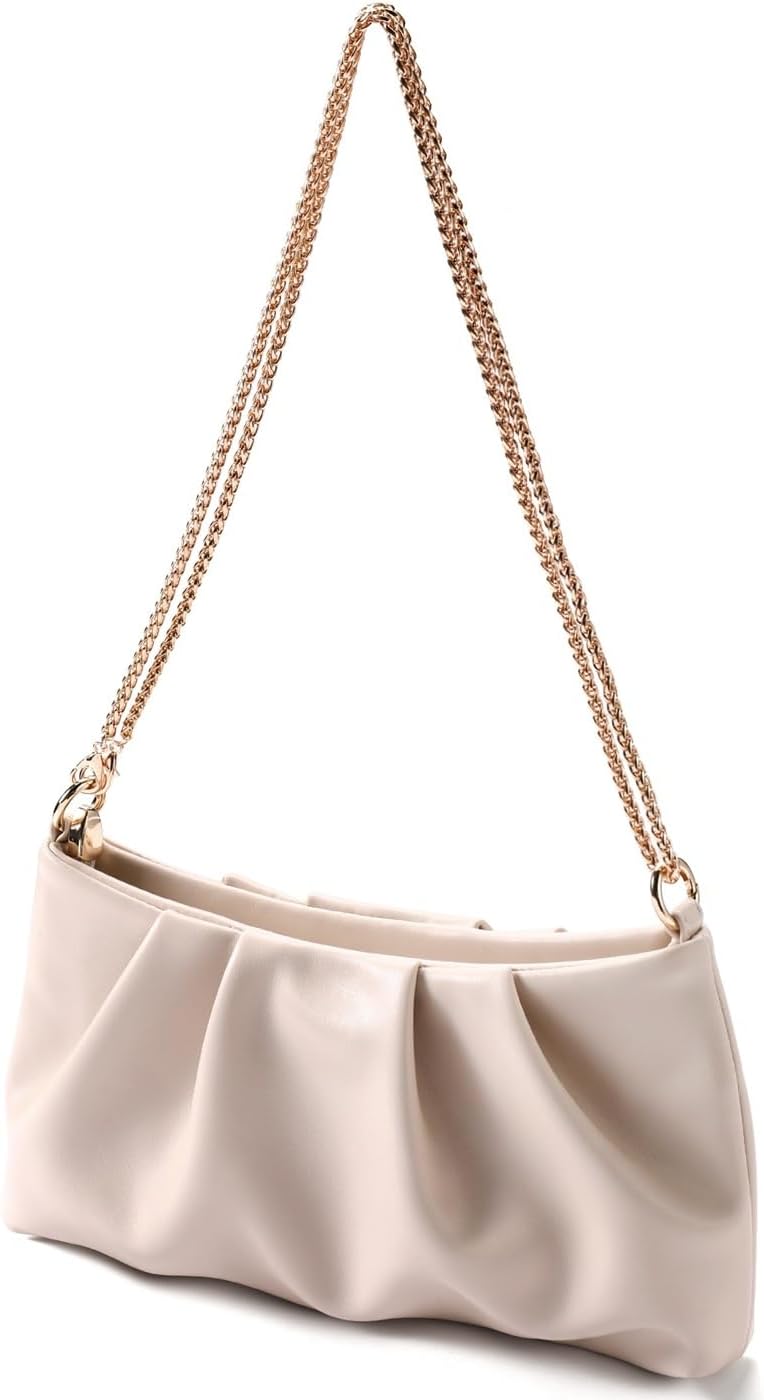 Women's Clutch Purse, Pleated Evening Handbag, Shoulder Bag with Detachable Chain and Shoulder Strap - Image 2