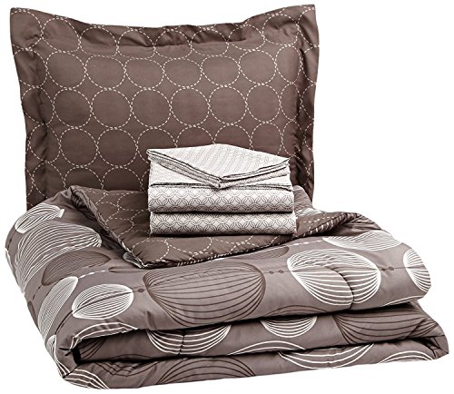 Amazon Basics Lightweight Microfiber Bed-in-a-Bag Comforter 5-Piece Bedding Set, Twin/Twin XL, Industrial Gray
