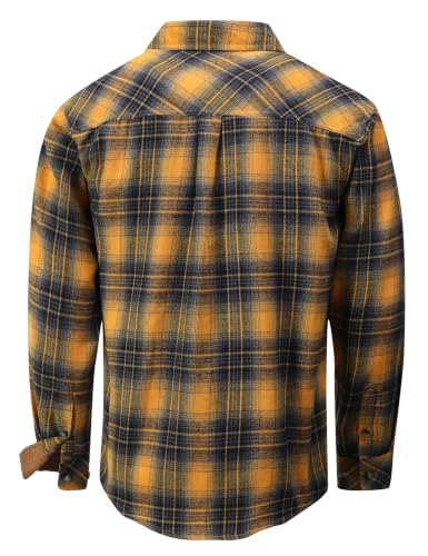 Drazivon Mens Button Down Long Sleeve Cotton Flannel Shirt Plaid Yellow 2XL - image 3