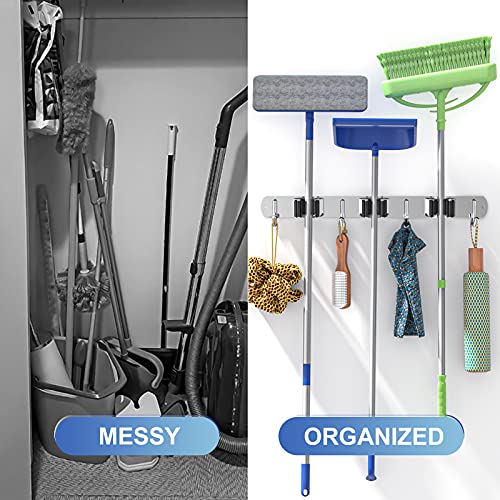 Mop And Broom Holder Wall Mount, Zongool Broom Organizer Wall Mounted, Stainless Steel Broom Hanger, Storage Organizer Hooks, Heavy Duty Tools Hanger For Home, Kitchen, Garden, Garage, Laundry (1Pack) #TOP3