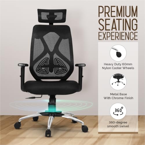 Image of Da URBAN Merlion Office Chair,High Back Mesh Ergonomic Home Office Desk Chair with 3 Years Warranty, Adjustable Armrests,Adjustable Lumbar Support,Tilt Lock Mechanism (Black)