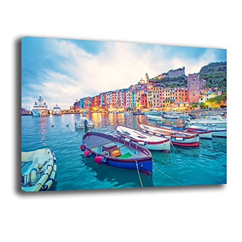 Printerland Quadro Moderno soggiorno MARE LIGURIA PAESAGGIO Quadri moderni da Parete XXL grande Stampa su tela Canvas Decorazione Murale muro Arredo Camera da letto Cucina (70x100 cm, Liguria)