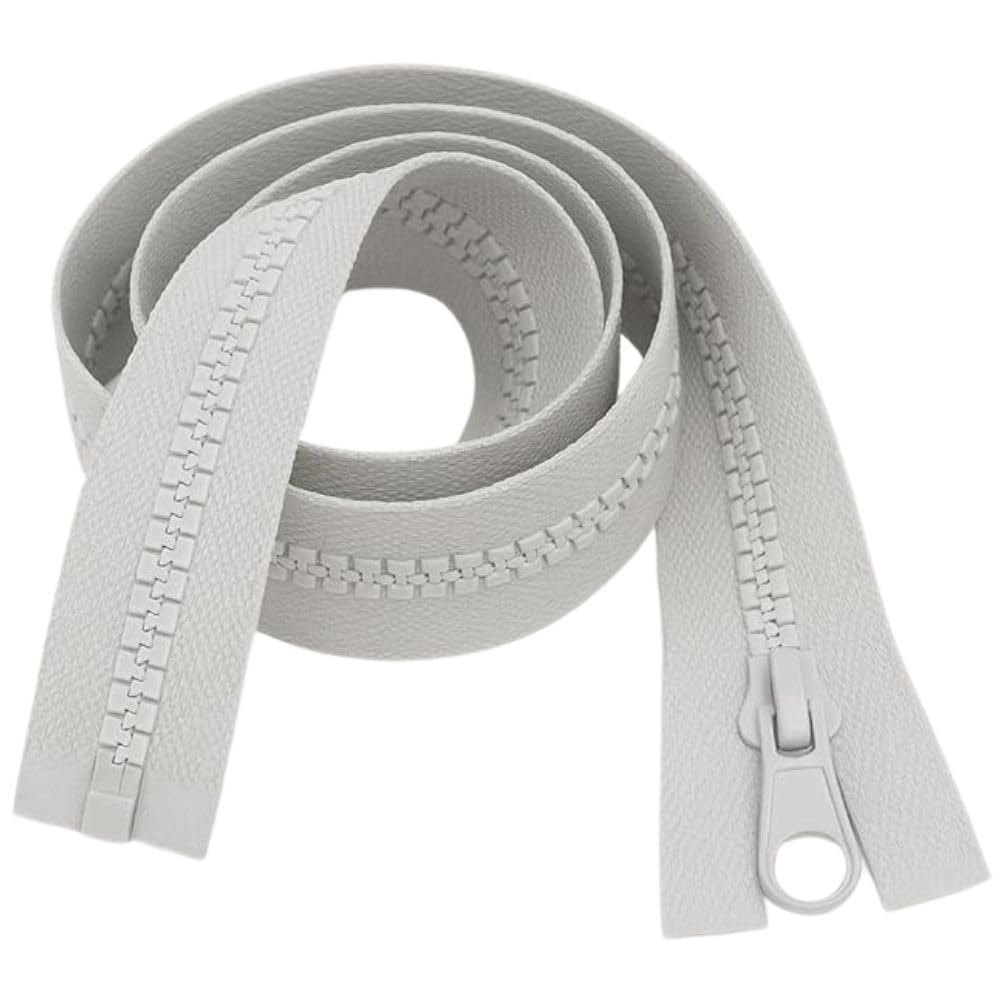 Open-Ended Chunky Zip Light Grey 8" (20cm) - Heavy-Duty #5 Plastic Teeth Separating Zipper for Sewing & Repairs: Purses, Pouches, Pencil Cases, Small Bags & Craft Projects by Giddy Square — image 1