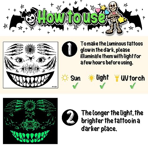 TIESOME Glow in The Dark Halloween Face Tatuaggi