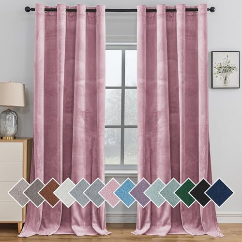 Ystyle Cortinas Salon Terciopelo 2 Piezas, 140×245 cm, Cortina Opacas Pesante con Ojales, Cortinas Termicas Aislantes Frio Y Calor, Cortina Modernas Dormitorio Habitacion Ventana, Rosa