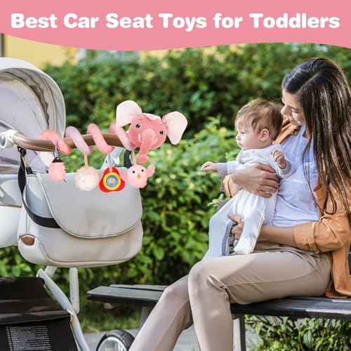 Image of FATI Car Seat ToysBaby Toys 0-6 Months, Spiral Plush Baby Toy for Baby Crib Carseat, Sensory Toys with Squeaker Teether Rattles for 0 3 6 9 12 Months Babies Ideal Gifts