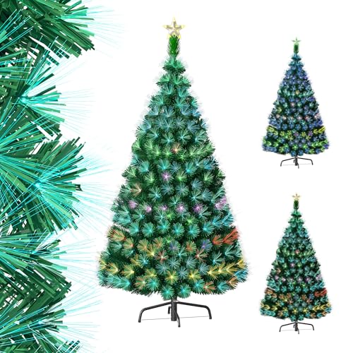 UISEBRT Árbol Artificial 180cm con Luces LED y Fibra óptica para Decoracion de Navidad (Multicolor)