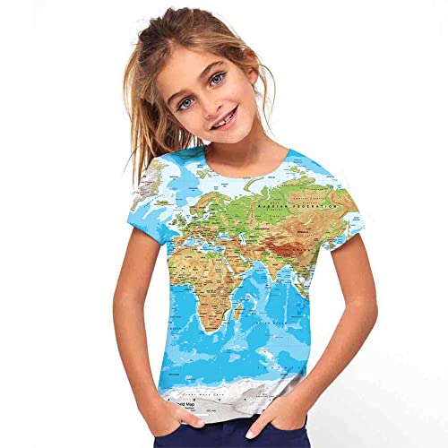 Kids Print 3D World Map Funny Graphic Pattern Tees Shirts for Youth Boys Girls 4-14 Years2