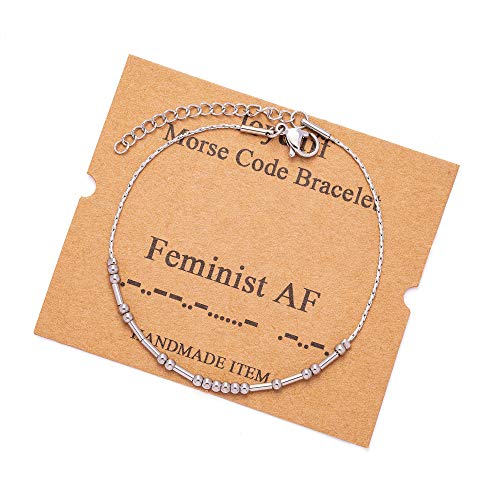 Image of JoycuFF Inspirational Morse Code Bracelets for Women Silver Beads Jewelry Encouragement Mantra Gifts for Her