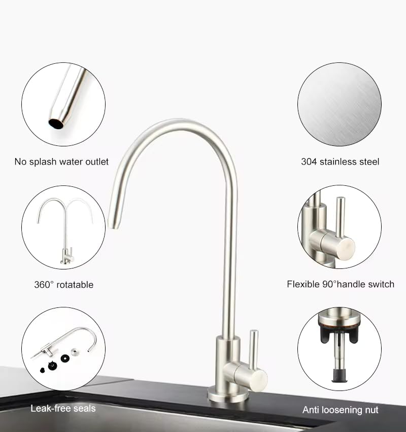 Image of B Backline RO Water purifiersFaucet 304 Stainless Steel Kitchen Sink Faucet Tap 360 Degree Rotatable | Ro Faucet tap for Undersink for All Ro Water purifiers (Brushed Nickel)