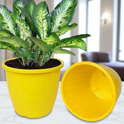 Image of Go Hooked Sunshine Flower Pot /Planters for Home Decor, Plastic Pots for Gardening /Home, Flower Pots Indoor-Outdoor & Planter for Plants (Yellow) (Pack of 4)