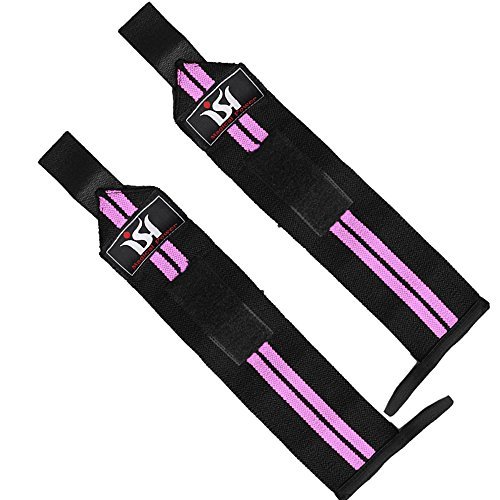 Gym Power Weight Lifting Wrist Wraps Straps Hand Support Exercise Training PAIR (Black/White)