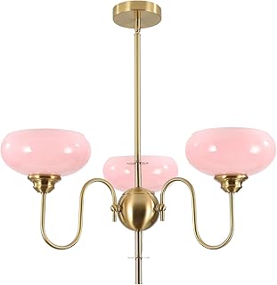 Pink Globe Chandelier Vintage Pink Glass Pendant Light 3 Light Mid Centu...