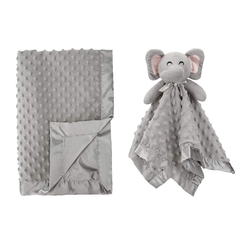 Pro GoleemGrey Elephant Security Blanket and Gray Soft Minky and Satin Baby Blanket