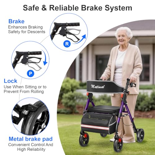 Image of Walkers for Seniors with seat, Rollator Walker with Seat, Purple