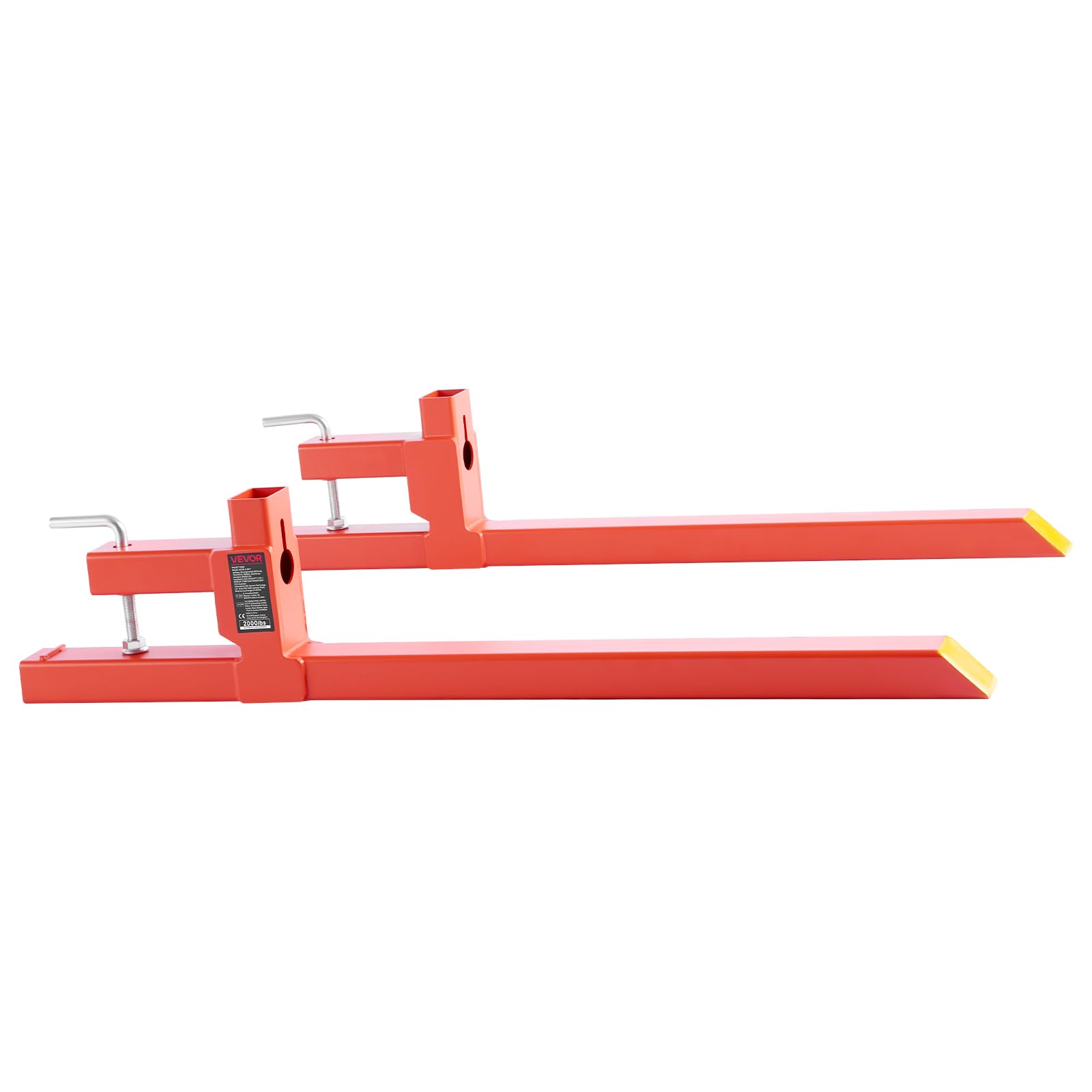 VEVOR Abrazadera de Horquillas de Tractor 907 kg, Horquillas de Palé Longitud Total de 109 cm, con Barra Estabilizadora, Alta Resistencia, para Pala Cargadora, Minicargadora, Tractor, Naranja