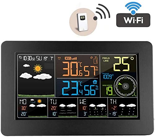WiFi-Wetterstationen mit Außensensor Drahtloses Anemometer Barometer Temperatur-Hygrometer 6 Arten Wettervorhersage Uhr Alarm 12