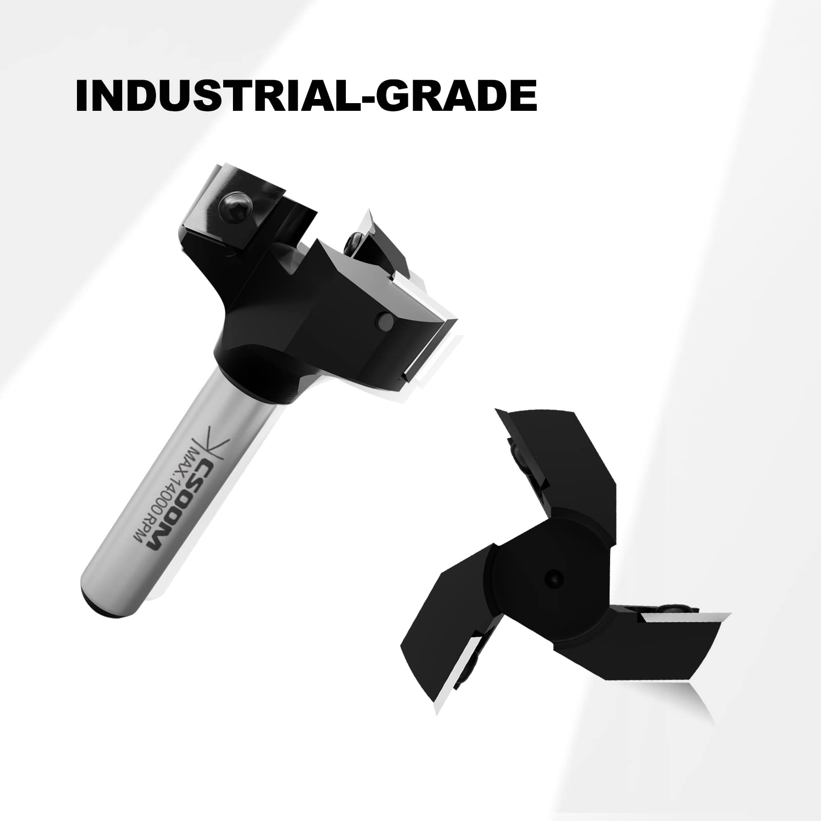 CSOOM Punta per fresatrice CNC Spoilboard, codolo da 1/2", diametro di taglio 5,1 cm, 3 ali, punta per pialla per legno, utensili per la lavorazione del legno, viene fornita con 10 lame di ricambio