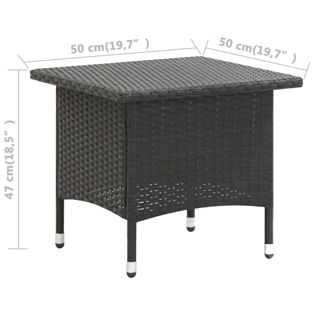 Stolik pomocniczy czarny 50 x 50 x 47 cm polirattanowy | Odporny na warunki atmosferyczne rattan PE, malowana proszkowo rama stalowa, do ogrodu, na taras